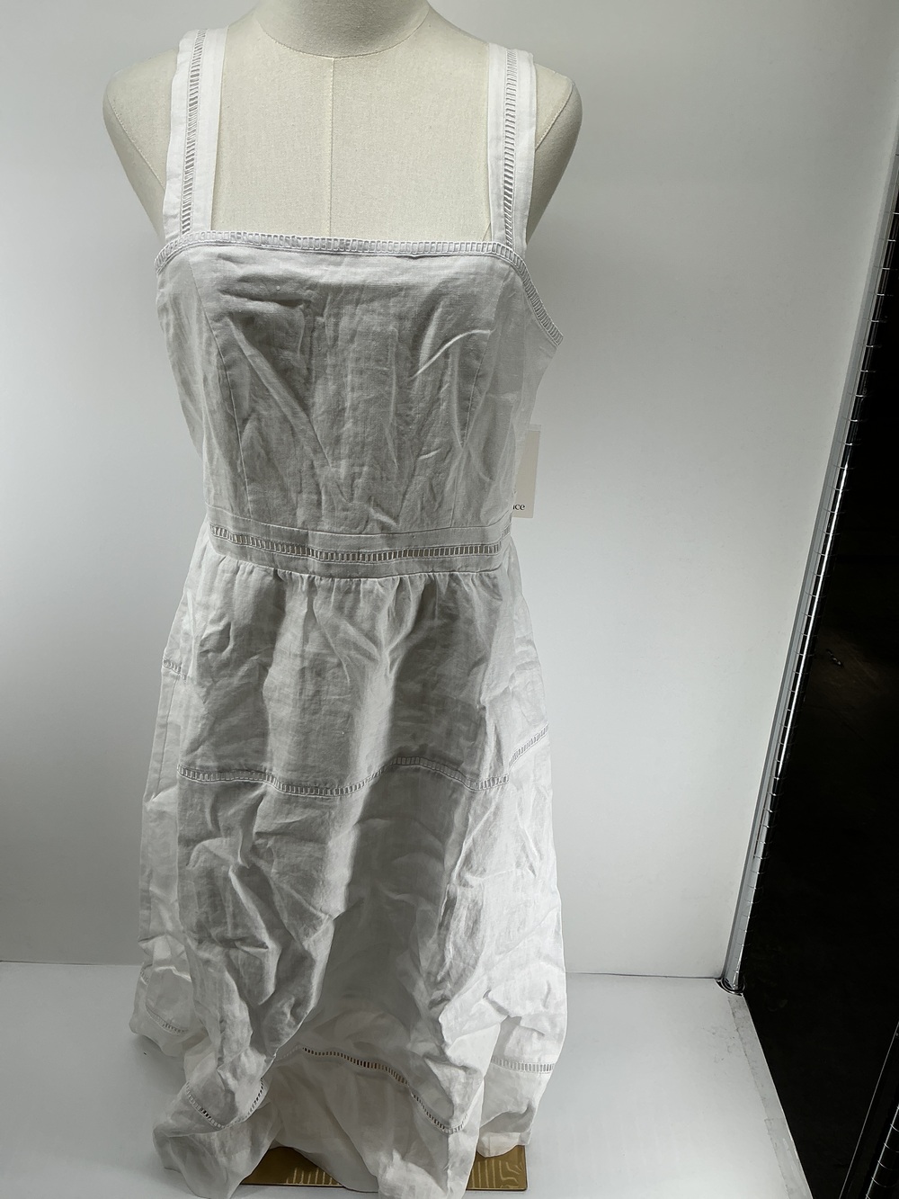 100% European Linen Ladder Stitch Midi Dress